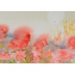 ARNOLD LOWREY watercolour - poppy field under the sun, signed and dated 1988, 15 x 21cms