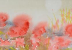 ARNOLD LOWREY watercolour - poppy field under the sun, signed and dated 1988, 15 x 21cms