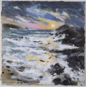 KEITH ANDREW acrylic on paper - Anglesey coast, signed and entitled verso 'Incoming Tide, Rhosneig