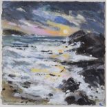 KEITH ANDREW acrylic on paper - Anglesey coast, signed and entitled verso 'Incoming Tide, Rhosneig