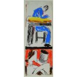 JOSEF HERMAN mixed media on paper - two section drawing of a gentleman seated at a desk and two