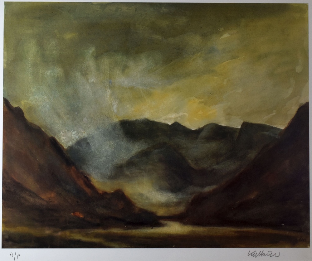SIR KYFFIN WILLIAMS RA artist's proof coloured print - Snowdonia under mist, signed in full, 43 x