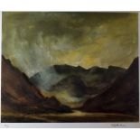 SIR KYFFIN WILLIAMS RA artist's proof coloured print - Snowdonia under mist, signed in full, 43 x