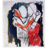 JOSEF HERMAN mixed media on paper - two figures embracing, 10 x 8.5cms Provenance: originally from