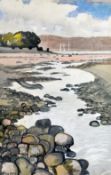 ROY OSTLE watercolour - estuary scene entitled verso 'Low Tide Aberogwen', signed, 52 x 33cms