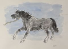 SIR KYFFIN WILLIAMS RA colour wash and pencil - a standing pony with halter, signed with initials,