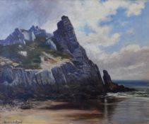 SYDNEY M BROAD oil on canvas - coastal scene near Three Cliffs Bay, Gower Peninsula, signed, 49 x