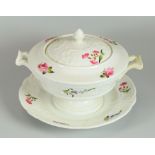 A SWANSEA PORCELAIN SAUCE TUREEN & STAND, the tureen on a circular pedestal base with upturned