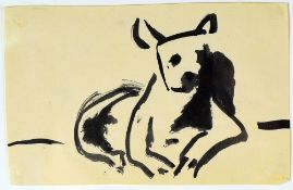 JOSEF HERMAN colour wash on paper - portrait of a reclining dog, 7.5 x 11.5cms Provenance: