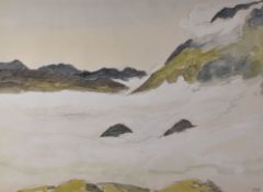 SIR KYFFIN WILLIAMS RA watercolour - unusual Snowdonia landscape under cloud, signed with initials