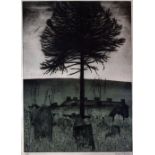 GEORGE CHAPMAN limited edition (50/100) print - rooftops and tree, signed, 68 x 50cms