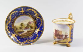 A FINE SWANSEA TOPOGRAPHICAL DECORATED CABINET CUP & SAUCER the cup with everted rim and raised over