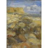 LEONARD BEARD oil on panel - coastal scene with cliffs, signed, 17 x 12.5cms