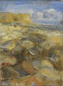 LEONARD BEARD oil on panel - coastal scene with cliffs, signed, 17 x 12.5cms