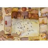 DORRY SPIKES mixed media on paper - Arabian town scene from above, entitled verso 'Birds-Eye