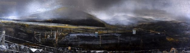 DARREN HUGHES mixed media on paper - expansive landscape Waunfawr, Snowdonia, signed and dated ver
