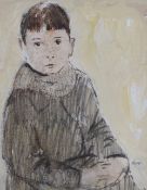 DONALD McINTYRE mixed media - study of a child in warm clothing, signed with initials, 26 x 20cms