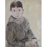 DONALD McINTYRE mixed media - study of a child in warm clothing, signed with initials, 26 x 20cms