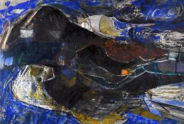 MARY LLOYD JONES gouache - hilly landscape entitled verso 'Dark Landscape', signed verso, 46 x