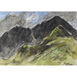 SIR KYFFIN WILLIAMS RA colour wash and pencil - stormy Snowdonia landscape, signed with initials, 28