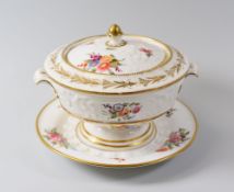 A RARE & FINE NANTGARW PORCELAIN TUREEN, COVER & STAND, circa 1818-20, the tureen moulded in relief