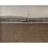 ROGER CECIL watercolour - barren landscape with trees and distant hills, signed and dated 1964, 49 x