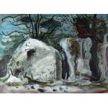 CLIVE HICKS JENKINS mixed media on Arches paper - landscape with trees and old building entitled