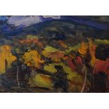 DAVID LLOYD GRIFFITH oil on card - Clwydian Hills in autumn, signed with initials, 13 x 17cms