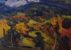 DAVID LLOYD GRIFFITH oil on card - Clwydian Hills in autumn, signed with initials, 13 x 17cms