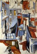 JOHN UZZELL EDWARDS mixed media - continental city scene of roof tops and chimney pots with French-