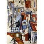 JOHN UZZELL EDWARDS mixed media - continental city scene of roof tops and chimney pots with French-