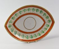 A SWANSEA CAMBRIAN POTTERY MARQUISE SHAPED STAND probably for a tureen, circa 1810, decorated with