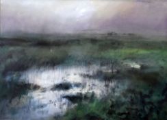 WILLIAM SELWYN watercolour - misty landscape with marshland, entitled verso 'Foryd Bay', signed,