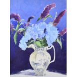 DAVID GROSVENOR watercolour - still life, flowers in a blue jug, signed and dated 1996, 72 x 53cms