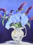 DAVID GROSVENOR watercolour - still life, flowers in a blue jug, signed and dated 1996, 72 x 53cms