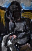 JOSEF HERMAN mixed media - entitled 'Seated Figure, Blue Sky', 19.5 x 12cms Provenance: copied