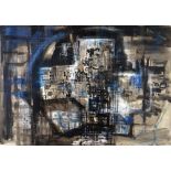 LESLIE MOORE mixed media - abstract entitled verso 'Night Town Mirage', signed and dated 1960, 46