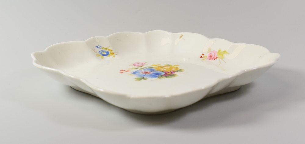 A NANTGARW PORCELAIN SQUARE DISH of lobed form and painted with a centre spray of flowers and four - Image 2 of 2