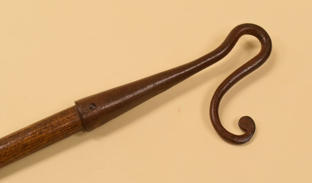 A NINETEENTH CENTURY SHEPHERD'S CROOK (WEST WALES) with iron-work fitting, 136cms long