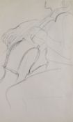 DAVID JONES pencil drawing - figure, entitled on Martin Tinney label 'Cello Player, 1940s', 33 x
