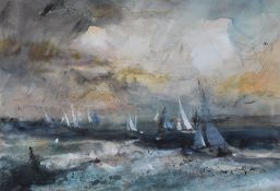 WILLIAM SELWYN watercolour - sailing boats on the Menai Straits, entitled 'Caernarfon Regatta',