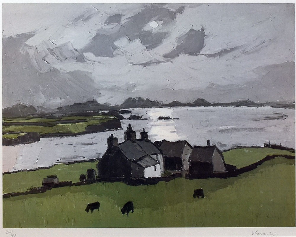 SIR KYFFIN WILLIAMS RA coloured limited edition (32/150) print - Penrhyn Du, Aberffraw, signed in