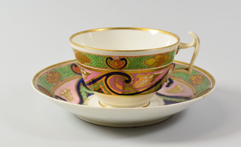 A SWANSEA PORCELAIN CUP & SAUCER, pattern No. 478 with seeded green border and scrolls with cobalt- - Image 2 of 2