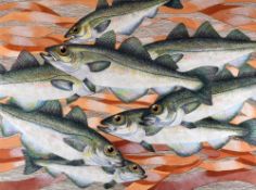 ABIGAIL AMOS coloured drawing on cartridge paper - school of fish entitled 'Môr Leisiad /