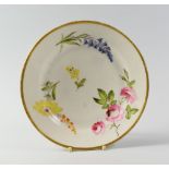 A SWANSEA PORCELAIN PLATE decorated with individual floral specimens including bluebells and roses
