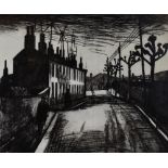 GEORGE CHAPMAN artist's proof etching - South Wales Valleys street scene with figures, signed, 53