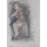 JOHN SELWAY mixed media - seated lady on a stool with revealing dress entitled 'Prostitute...