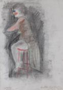 JOHN SELWAY mixed media - seated lady on a stool with revealing dress entitled 'Prostitute...