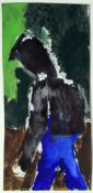 JOSEF HERMAN mixed media on paper - three quarter portrait of a standing figure with green