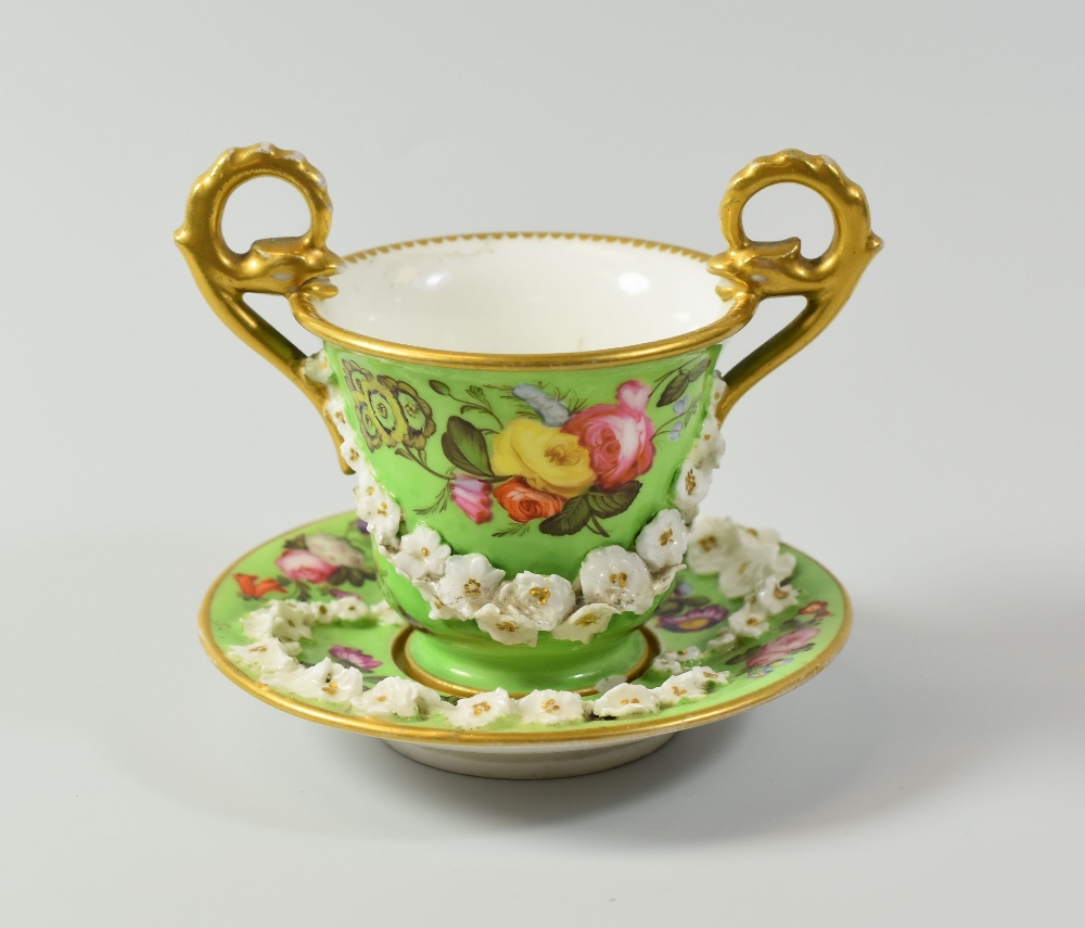 A RARE NANTGARW PORCELAIN CABINET CUP & STAND, circa 1818-20, of slightly flared u-shape in